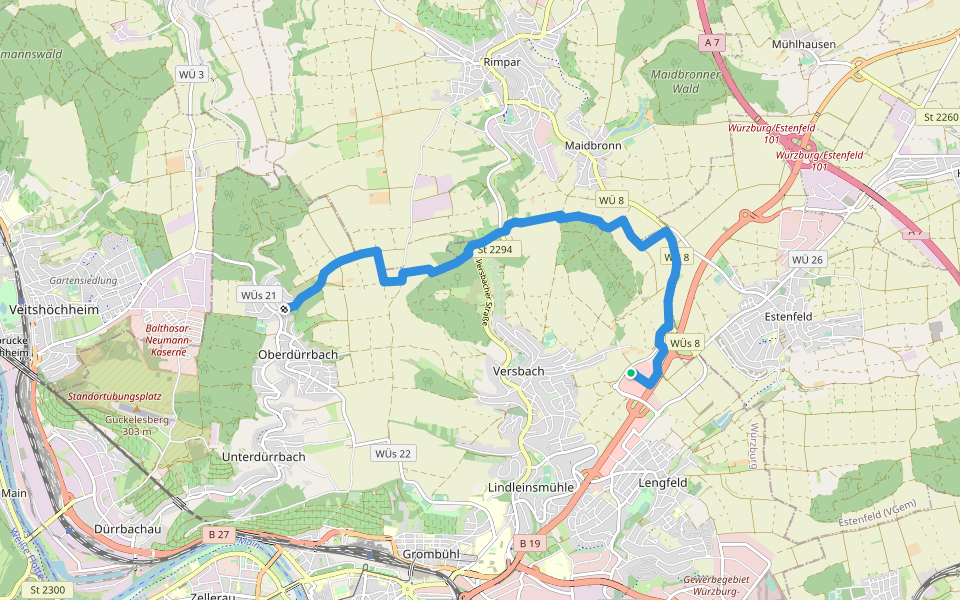 Würzburgs Stadtgrenze, 2. Teil walking route map in Würzburg