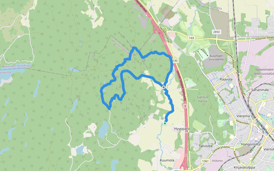 Mustan kiven kierros walking route map in Hyvinkää