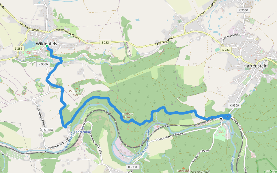 Ww Wildenfels-Bahnhof Hartenstein walking route map in Wildenfels