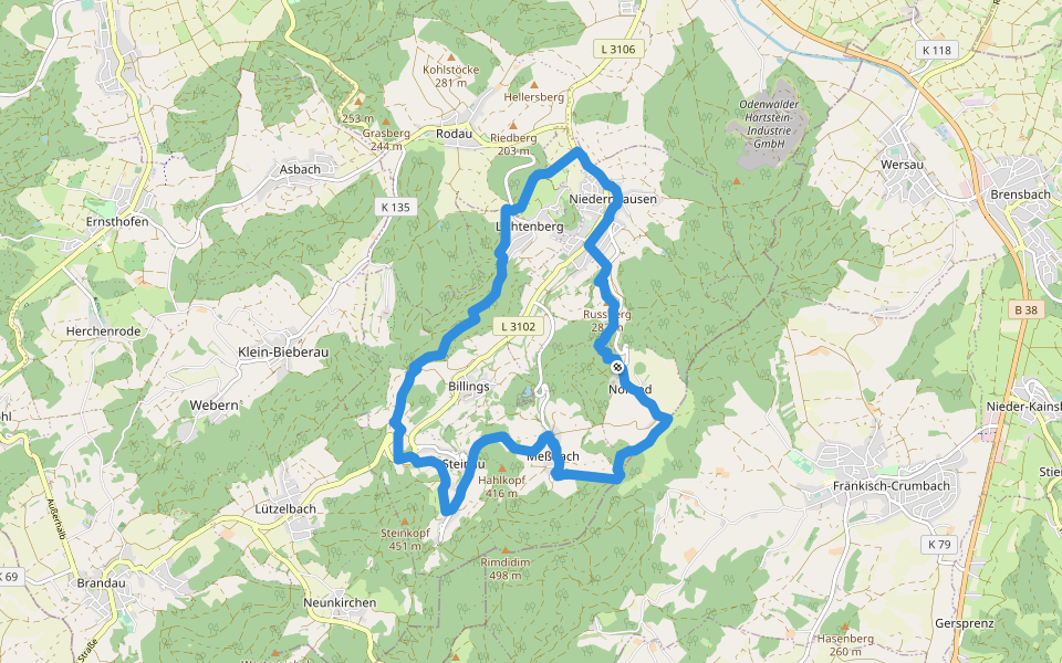 Rundwanderweg Fischbachtal 1 : Panoramaweg walking route map in Fischbachtal
