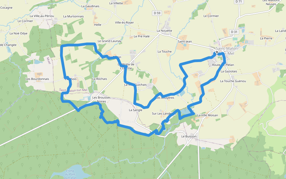 A la mémoire de Merlin walking route map in Saint-Malon-sur-Mel