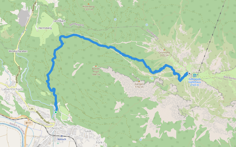 Wanderweg Noetsch - Dobratsch walking route map in Nötsch im Gailtal