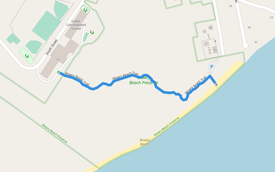 Mowry Beach Trail walking route map in Lubec