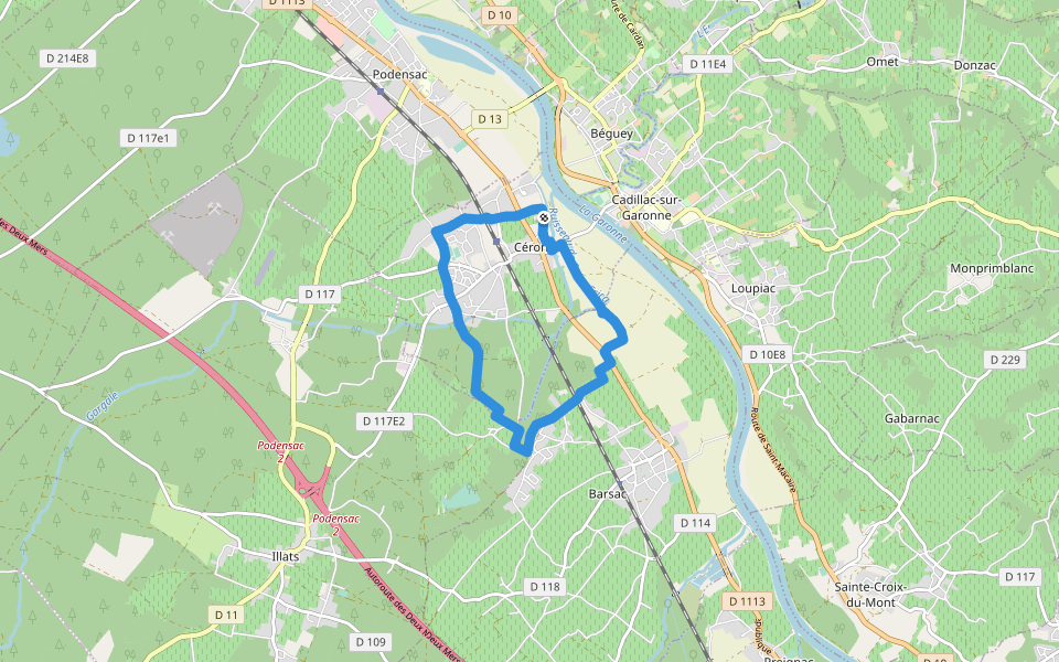 Boucle locale de Cérons walking route map in Cérons