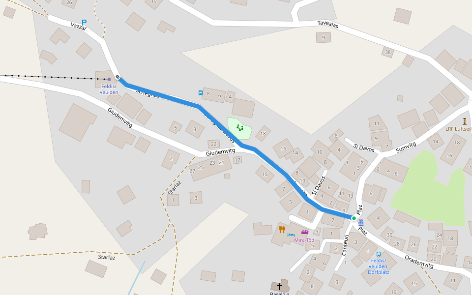 Feldis Platz - Bergstation LRF walking route map in Domleschg