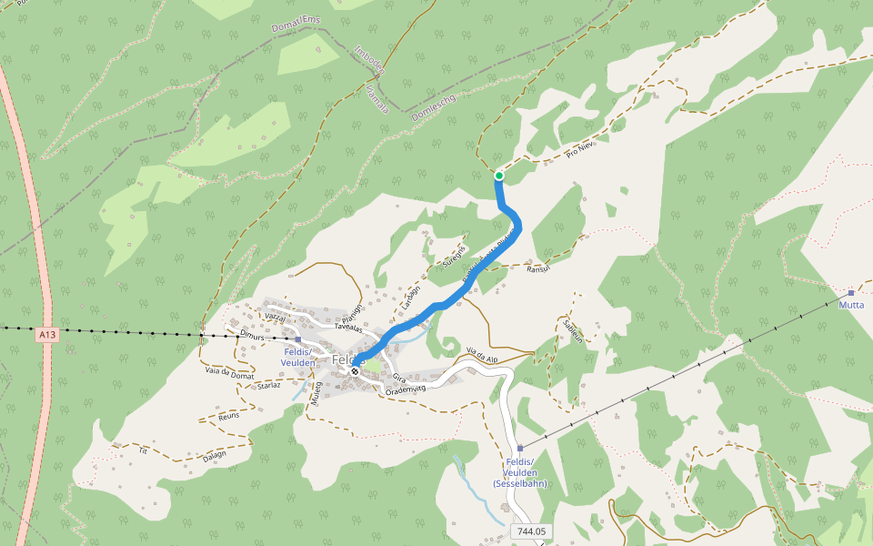 Feldis Platz - Plaun Graund walking route map in Domleschg