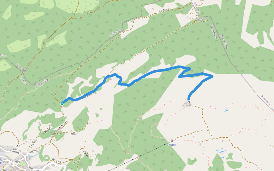 Plaun Graund - Alp da Veulden walking route map in Domleschg