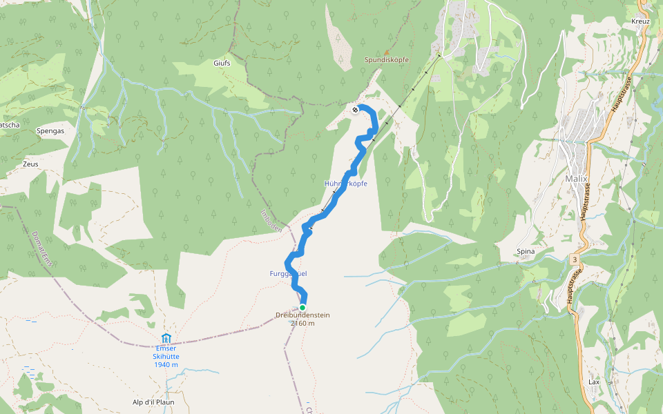 Dreibündenstein - Spundisköpf See walking route map in Domleschg