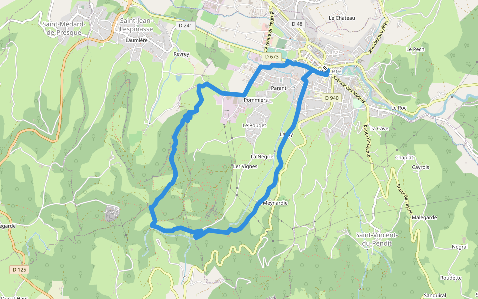 Saint Céré - Le Causse de Lauriol walking route map in Saint-Céré