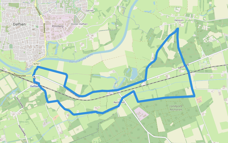WNW Vechtdal - Station Dalfsen - rode route walking route map in Dalfsen