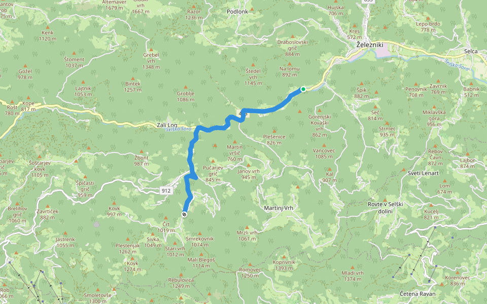 122 ~ Pot kurirjev in vezistov NOV Slovenije walking route map in Železniki