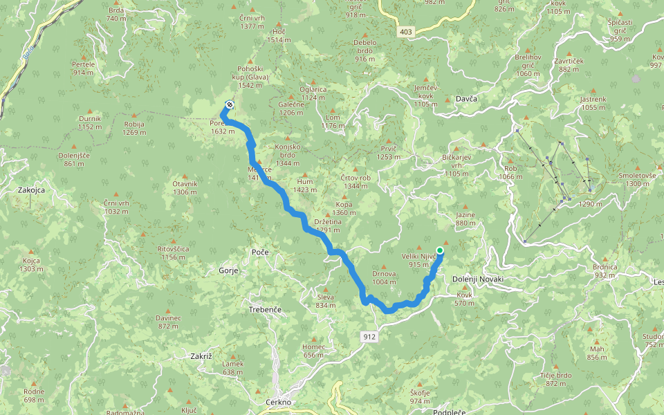 128 ~ Pot kurirjev in vezistov NOV Slovenije walking route map in Dolenji Novaki