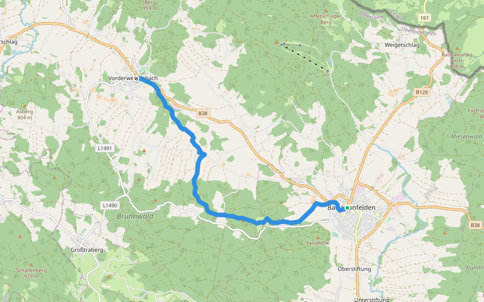 Bad Leonfelden Vorderweißenbach walking route map in Burgfried