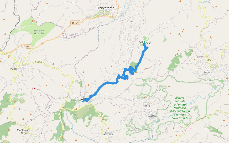 Pedagaggi - Buccheri walking route map in Pedagaggi