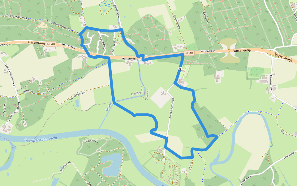WNW Vechtdal - Varssen - paarse route walking route map in Ommen