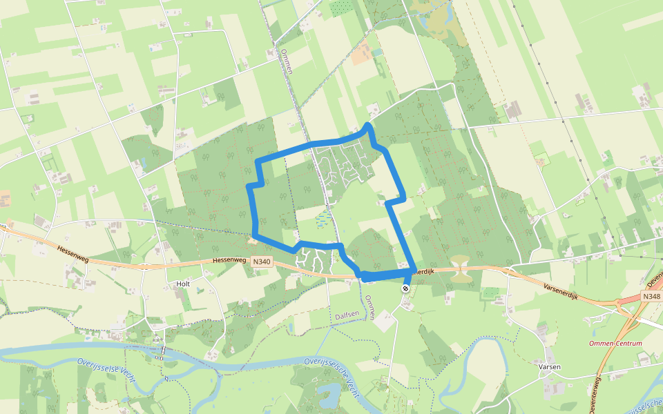 WNW Vechtdal - Varssen - gele route walking route map in Ommen