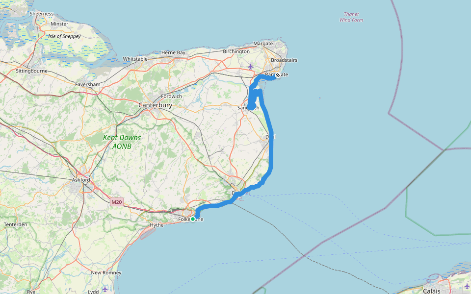 England Coast Path (Folkestone to Ramsgate) walking route map in Folkestone