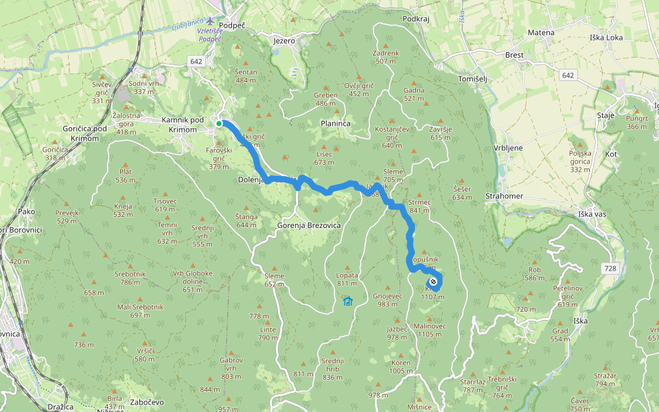 Preserje - Dolenja Brezovica - Kim walking route map in Preserje