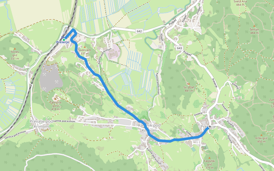 ŽP Preserje - Kamnik pod Krimom - Preserje walking route map in Kamnik pod Krimom