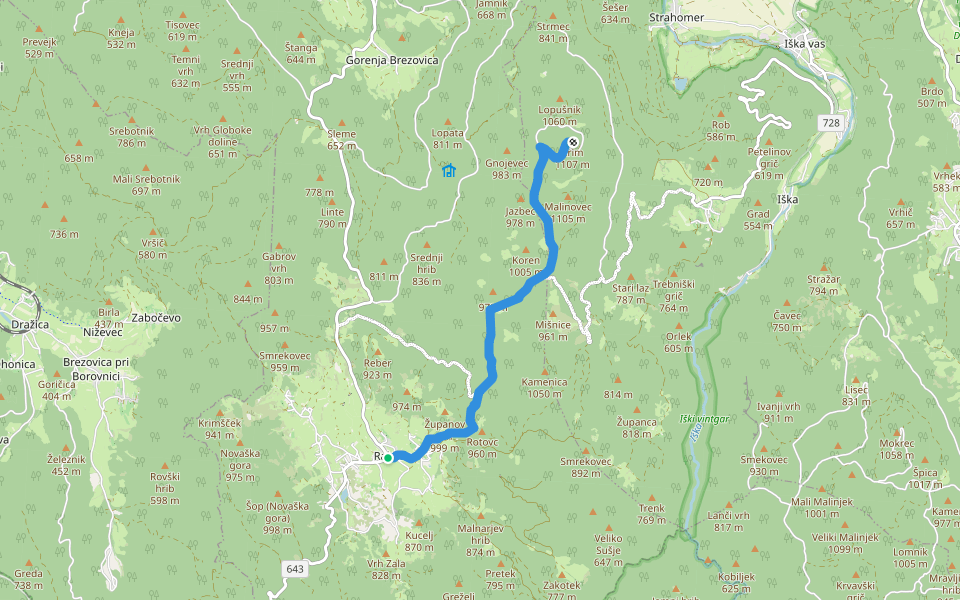 Rakitna - Krim walking route map in Rakitna