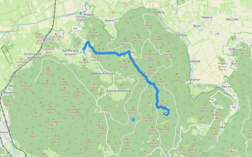Preserje - Planinca - Krim walking route map in Preserje