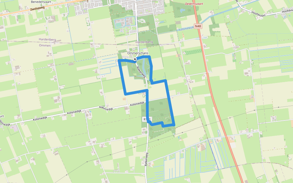 WNW Vechtdal - Ommerschans - gele route walking route map in Vinkenbuurt