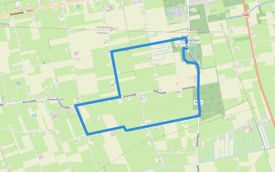 WNW Vechtdal - Ommerschans - blauwe route walking route map in Vinkenbuurt