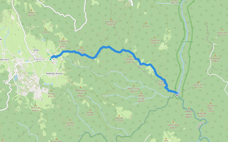 Rakitna - Vrbica walking route map in Rakitna