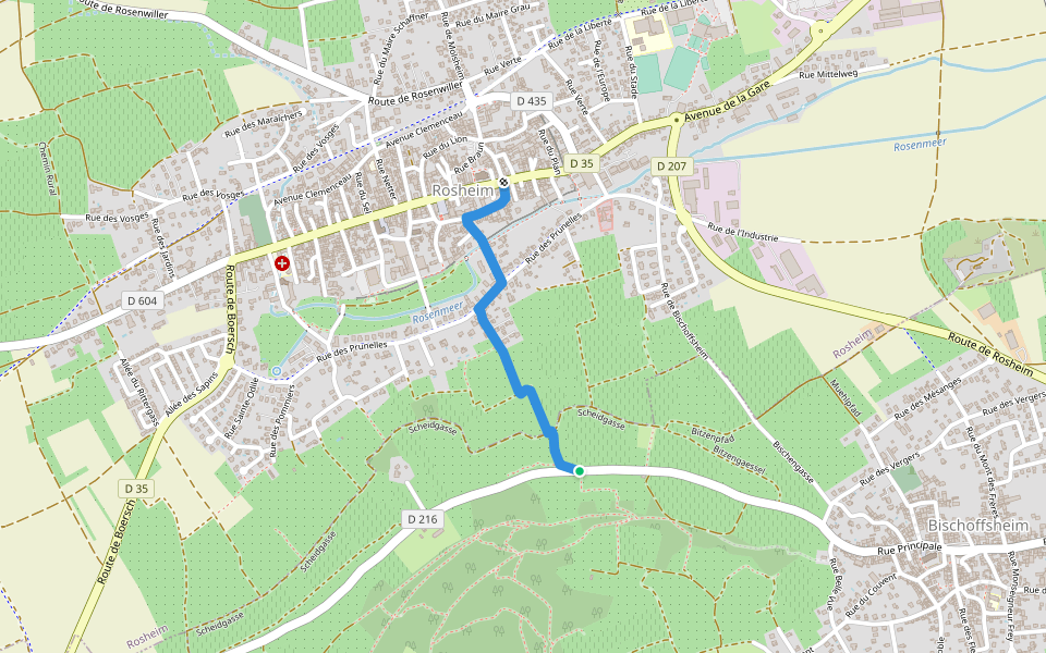 Circuit du Bischenberg walking route map in Bischoffsheim