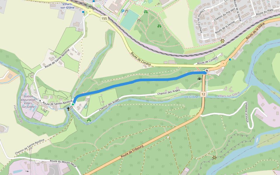 Villars-sur-Glâne Ste. Appoline -Villars-sur-Glâne Pont de la Glâne walking route map in Hauterive