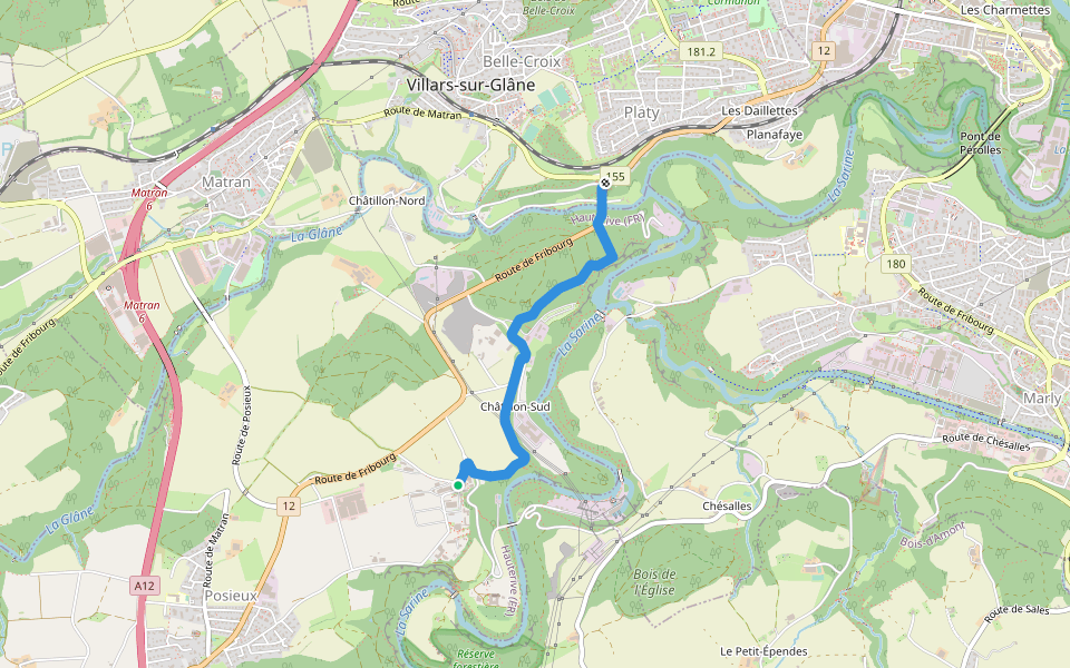 Grangeneuve - Villars-sur-Glâne Pont de la Glâne walking route map in Hauterive