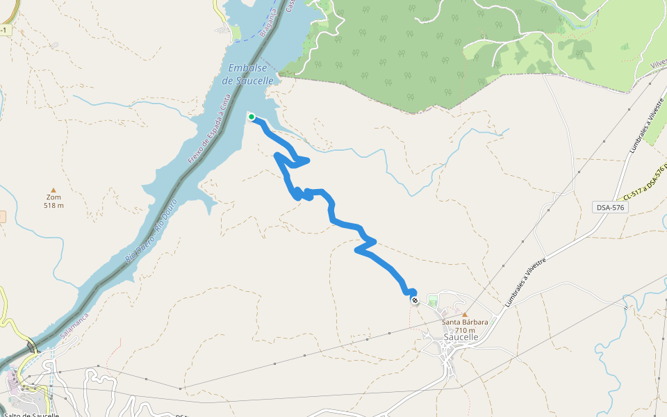 Camino de la Barca walking route map in Saucelle