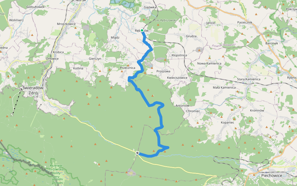 Rębiszów - Rozdroże Izerskie walking route map in Rębiszów