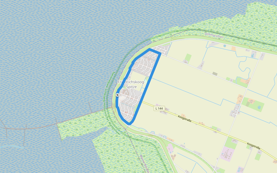 Erlebnisrundweg Friedrichskoog-Spitze walking route map in Friedrichskoog