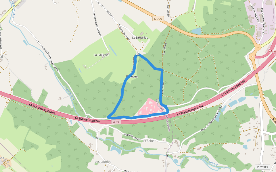 Boucle de Bellevue walking route map in Saint-Médard-de-Mussidan