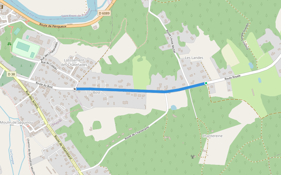 Liaison Sourzac - Mussidan walking route map in Sourzac