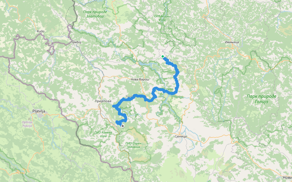 E7: Бријач - Увац - Сопотница - Сјеница walking route map in Ojkovica