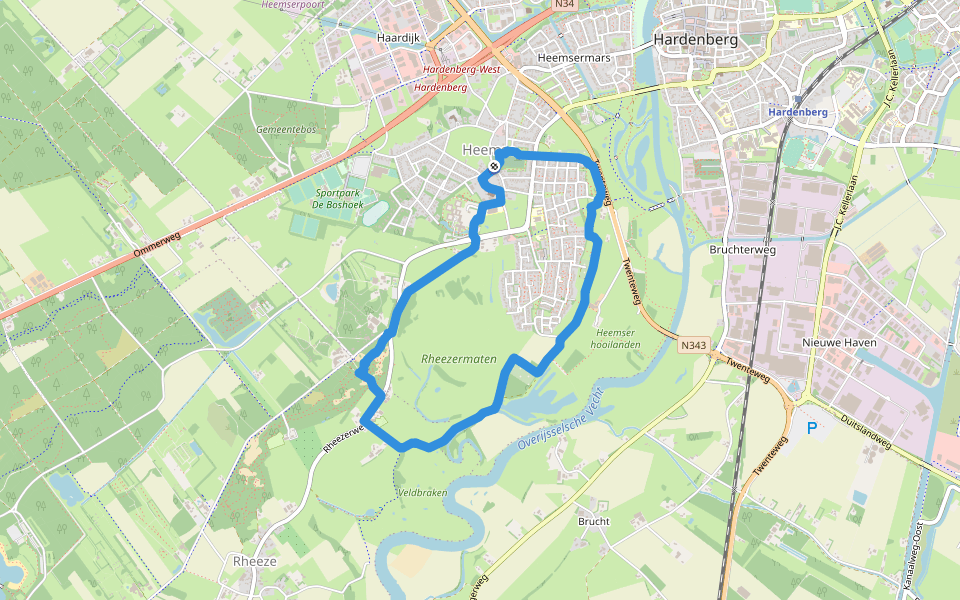 WNW Vechtdal - Heemse/Rheezerbelten -blauwe route walking route map in Hardenberg
