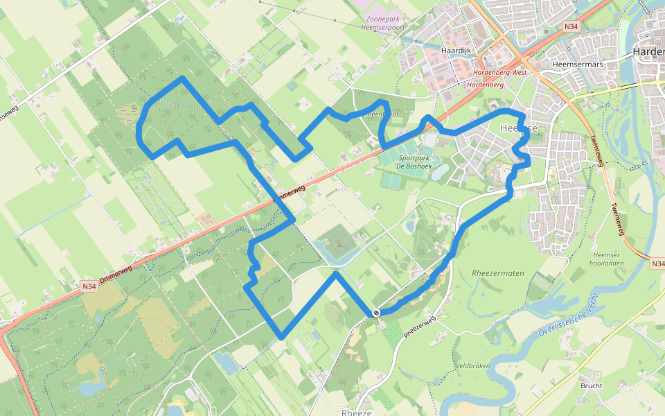 WNW Vechtdal - Heemse/Rheezerbelten -rode route walking route map in Rheeze
