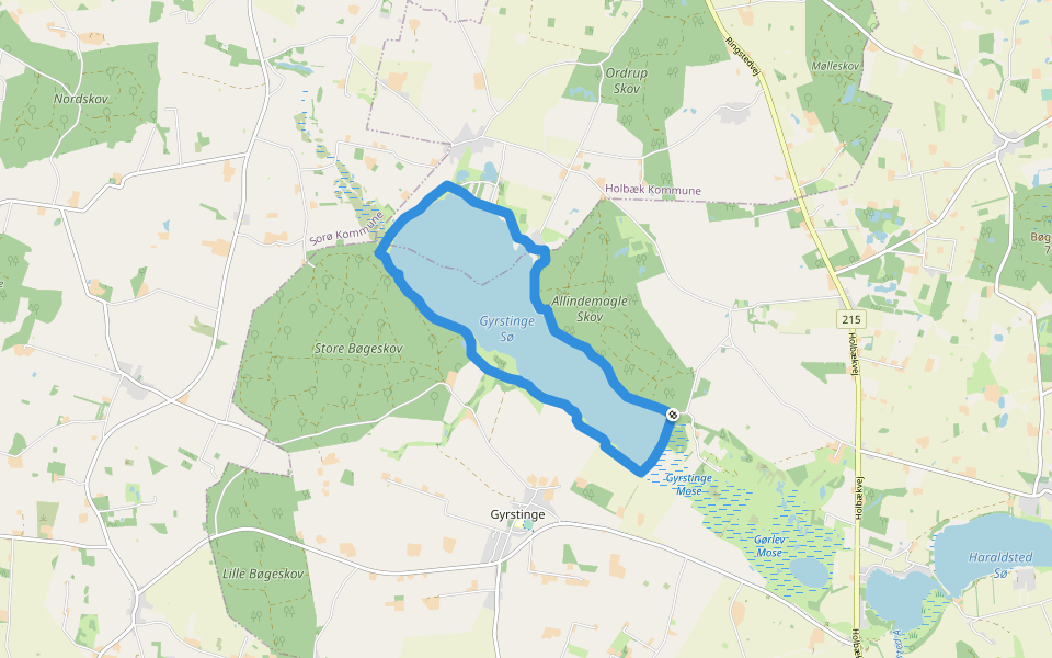 Gyrstinge Sø rundt walking route map in Ringsted