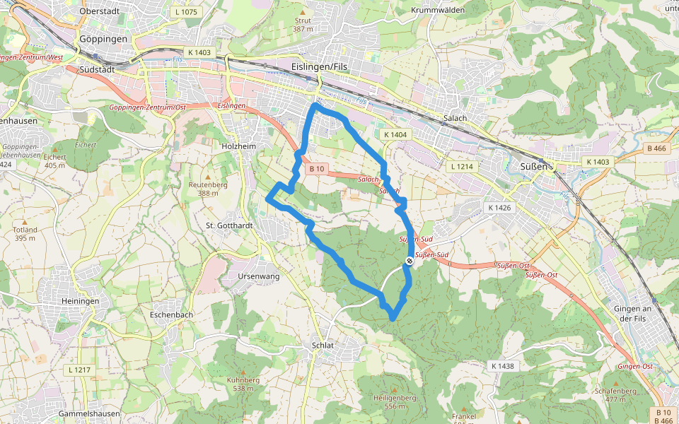 Wanderung zur Dicken Eiche walking route map in Süßen