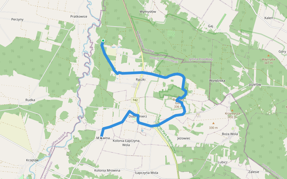 Czarny szlak turystyczny Biały Brzeg - Mrowina walking route map in Rączki