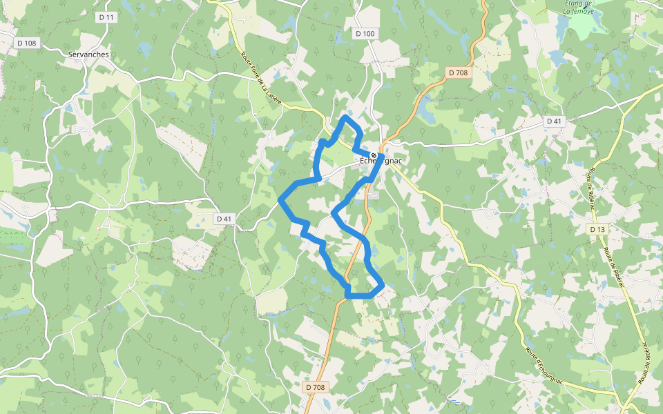Boucle d'Echourgnac walking route map in Échourgnac