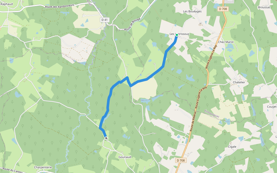Liaison walking route map in Échourgnac