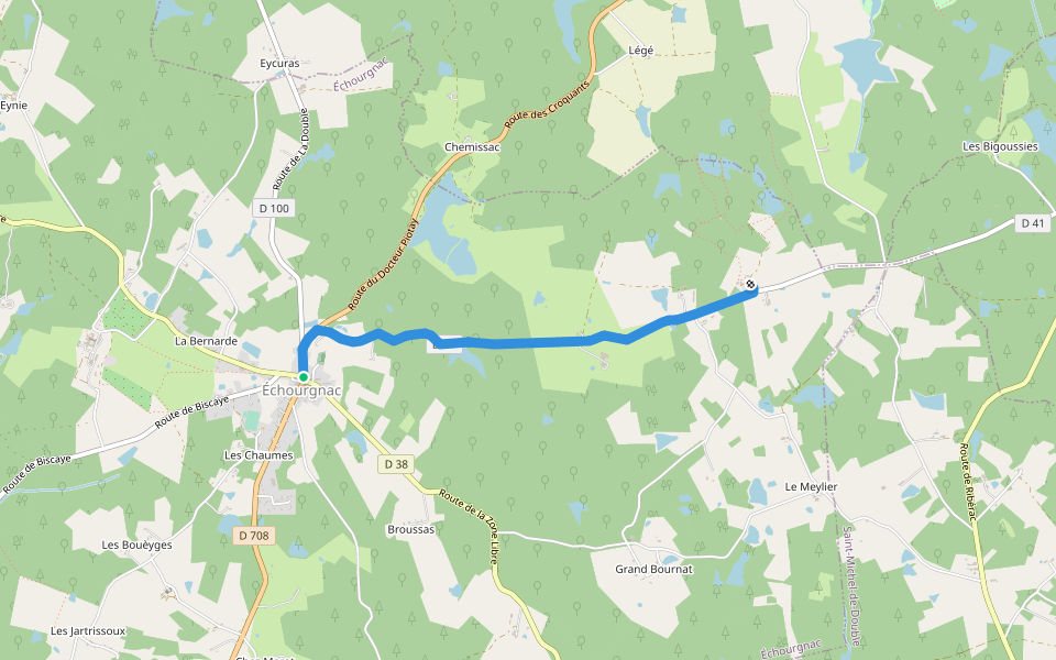 Liaison Echourgnac - Ferme du Parcot walking route map in Échourgnac
