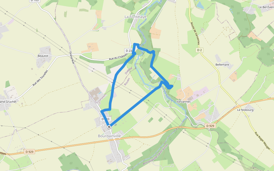 De Bourdainville à la Saâne walking route map in Bourdainville