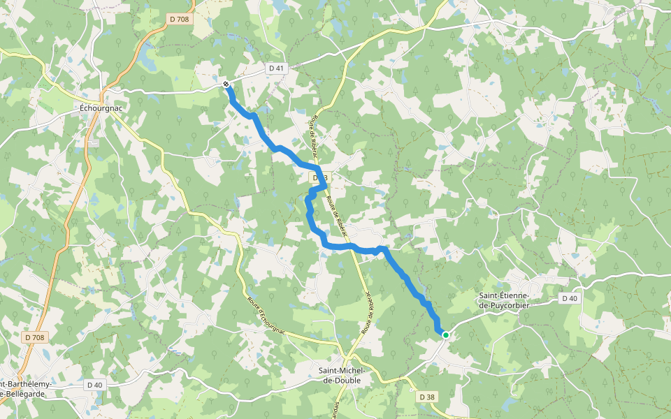 Liaison St-Front-de-Pradoux - St-Martin-l'Astier - St-Laurent-des-Hommes - La Jemaye - Echourgnac - St-Etienne-de-Puycorbier walking route map in Saint-Étienne-de-Puycorbier