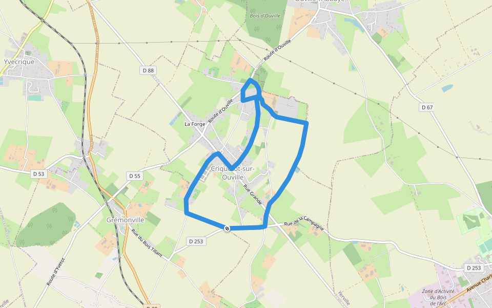 La Petite “Lourdes” walking route map in Criquetot-sur-Ouville