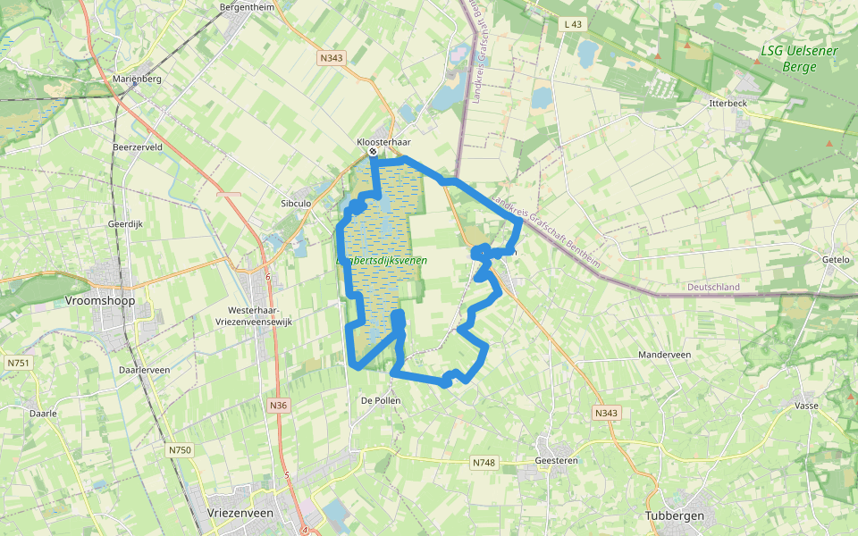WNW Twente -De Pollen/Kloosterhaar/Langeveen/Zielakkers - blauwe route walking route map in Kloosterhaar