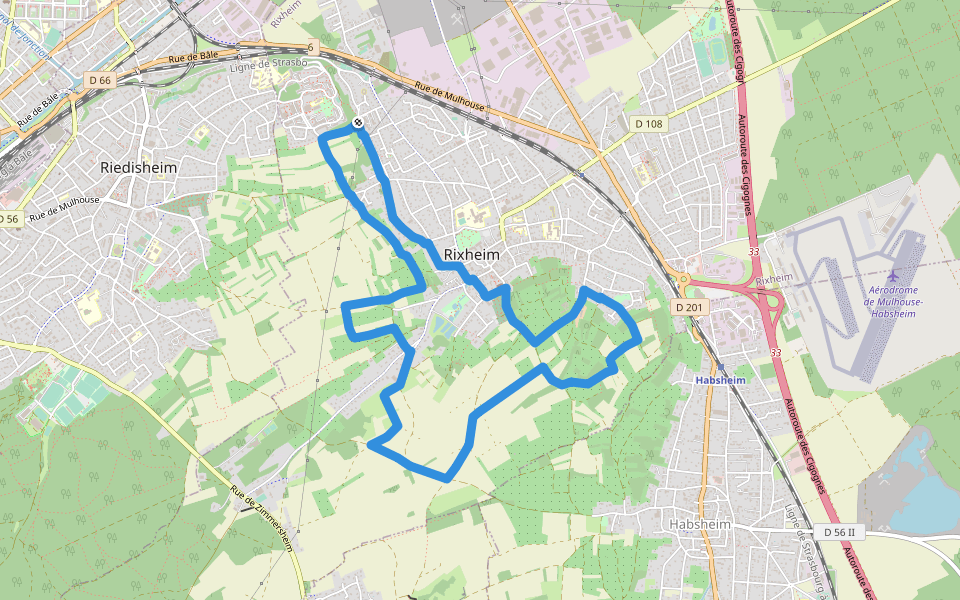 Circuit des Collines Rixheim - anneau rouge walking route map in Rixheim